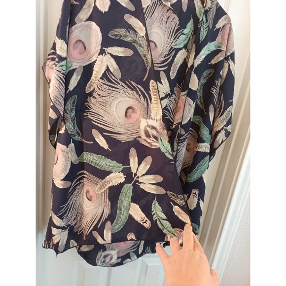 Women's I ❤️ Joah Boho Feather Print Lightweight Cardigan Small - Picture 2 of 7